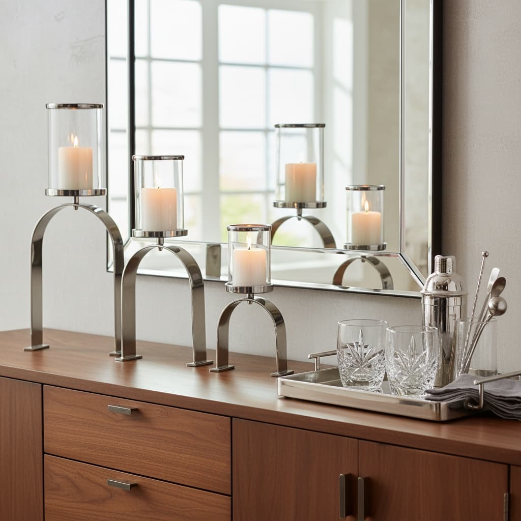 Candle Holders Set of 3 - Metal Pillar, 10/16/22" - 22.0"