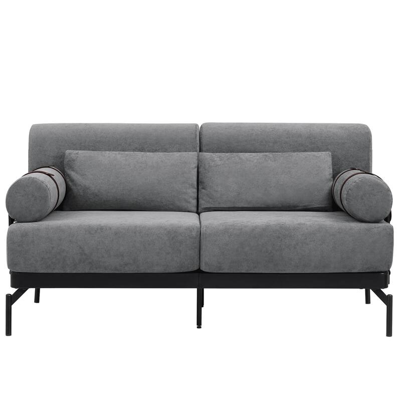 Chenille Loveseat Sofa, 59" 2 Seater Sofa with USB Ports, Round Arms, Adjustable Faux Leather Straps for Living Room