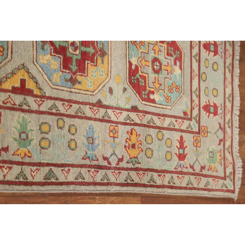 Hand Knotted Oriental 100% Wool Carpet Traditional Geometric Multi-Colored Kazak Runner Rug - 19' 10'' X 2' 6''