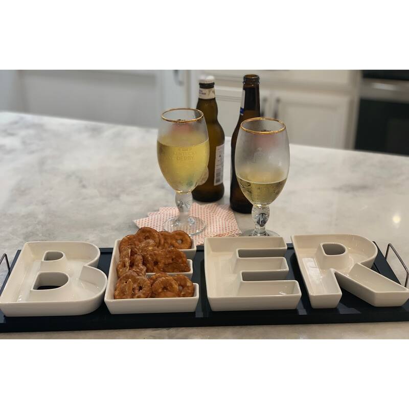 Red Vanilla BEER Serving Dishes with Wooden Tray