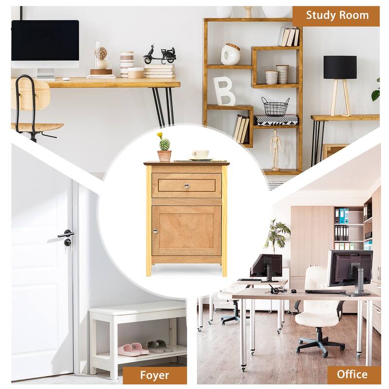 Costway 2PCS Nightstand with Drawer Accent Side End Table Storage