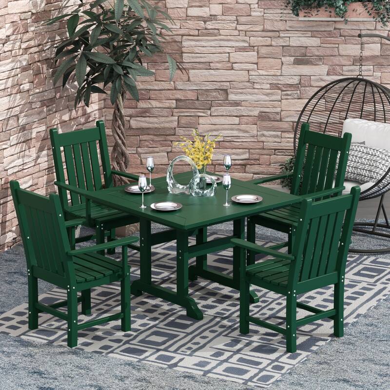 Laguna Hdpe All Weather Outdoor Patio Dining Set with Square Table, Arm Chairs (5-Piece Set) - Dark Green