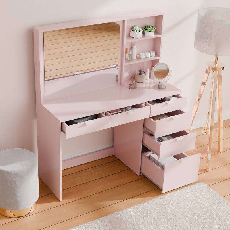 Kappesberg Jade Vanity with Mirror – 6 Drawers and Open Niches - N/A
