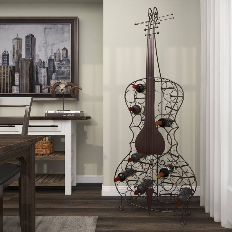 Black Metal Cello 26 Bottle Instrument Storage Standing Wine Rack - On ...