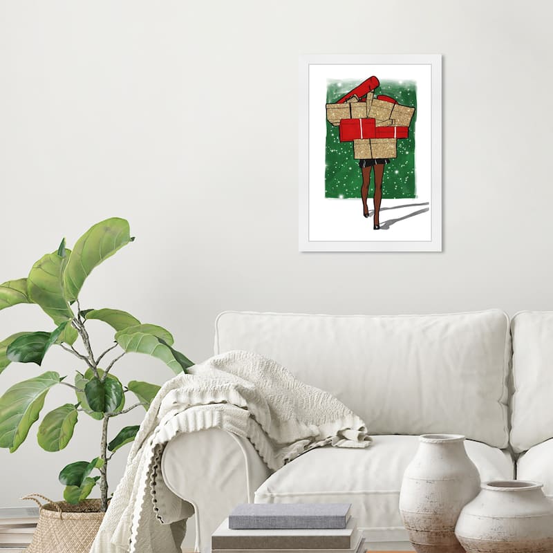Wynwood Studio Prints Fashion and Glam Holiday Gifts Galore Green and Metallic Green Glam Wall Art Canvas Print - White