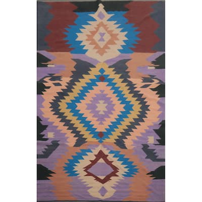 Hand Woven Oriental 100% Wool Carpet Southwestern Tribal Purples Kilim Area Rug - 13' 3'' X 8' 7''