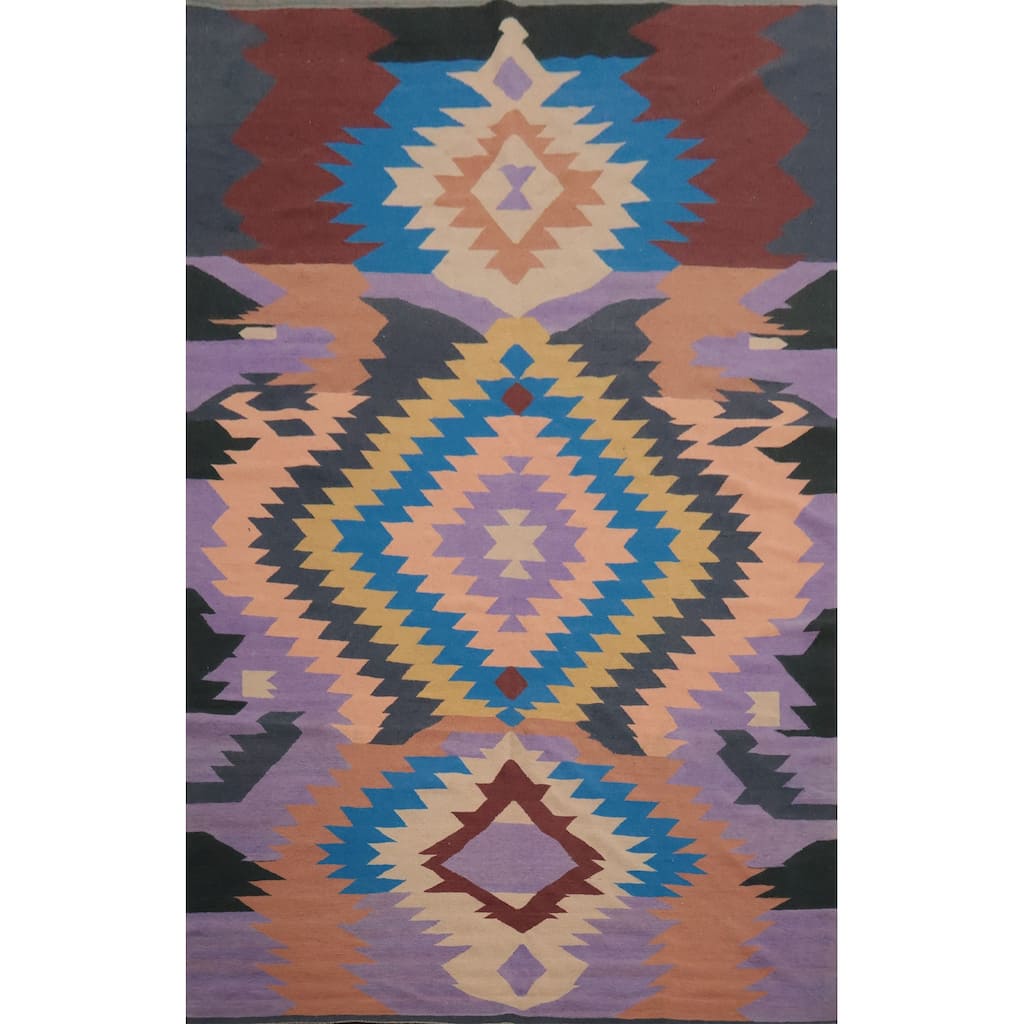 Hand Woven Oriental 100% Wool Carpet Southwestern Tribal Purples Kilim Area Rug - 13' 3'' X 8' 7''