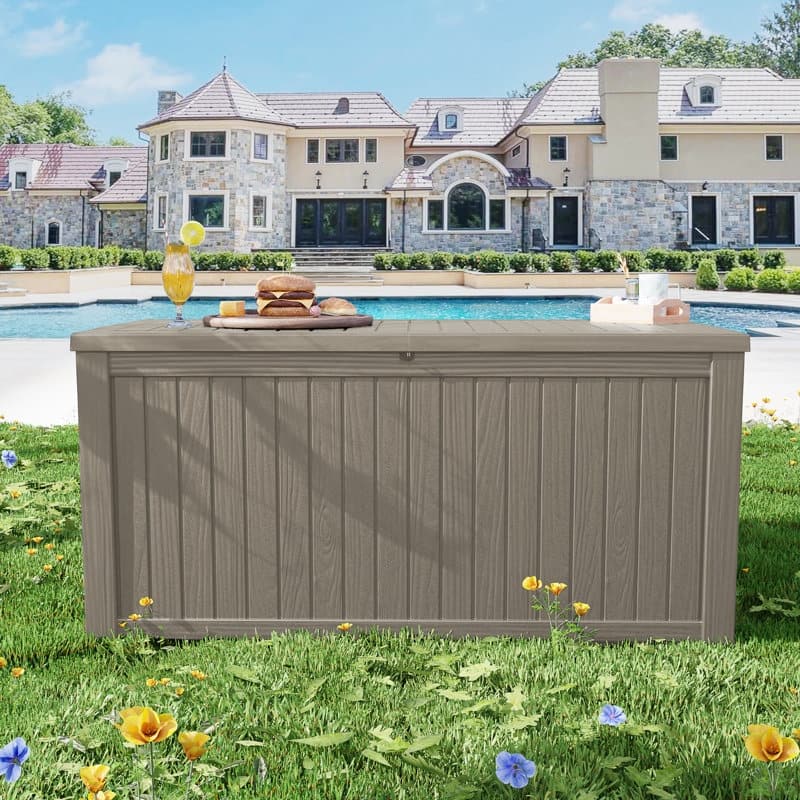 Outdoor Patio Storage Resin Lockable Deck Box - 180 Gallon Brown