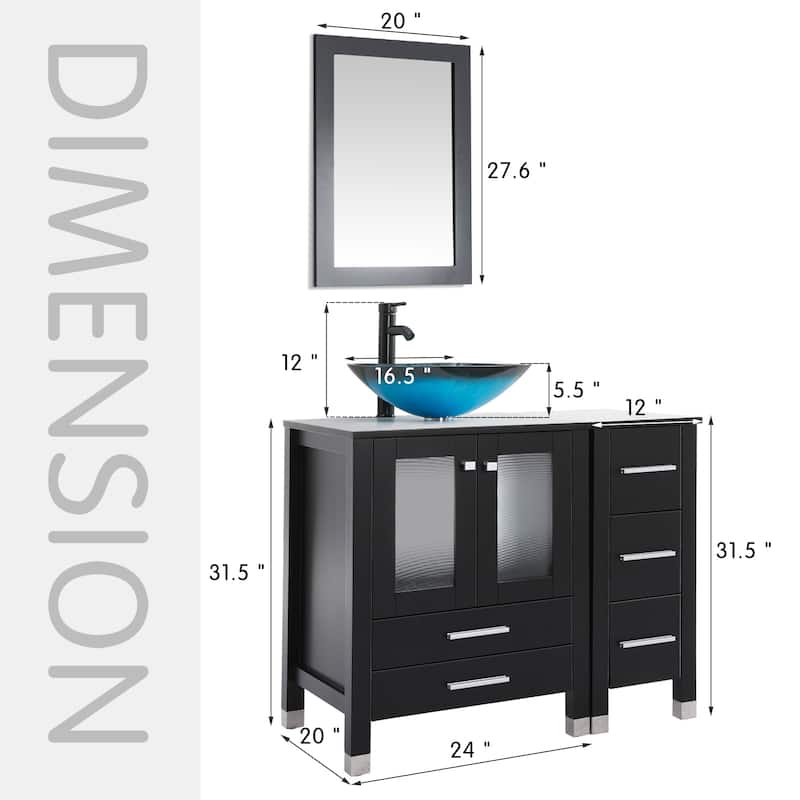 72" Bathroom Vanity Set with Vessel Sink Side Cabinet Combo - turquoise square sink - Black