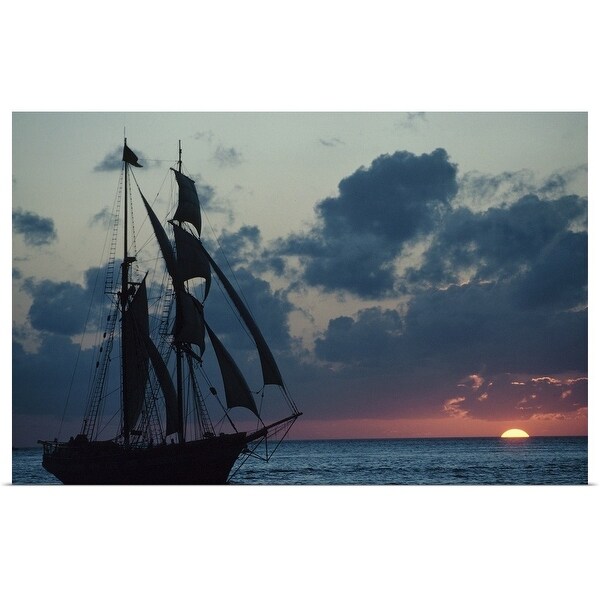 Silhouette Of Sailing Ship At Sunset Multi Color