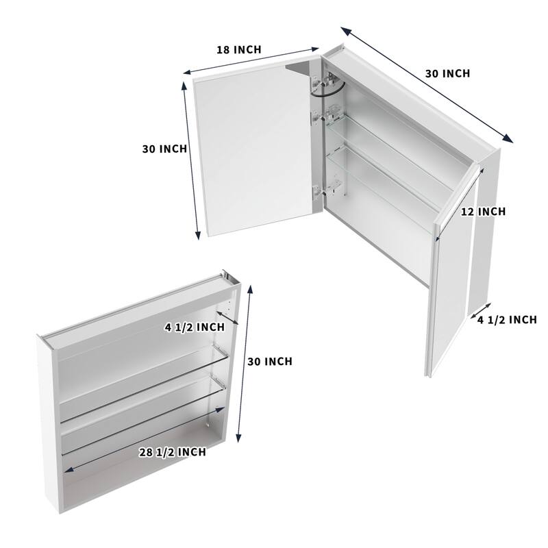Modland 24"-30"W x 30"H LED Bathroom Medicine Cabinet with Mirror Anti-Fog,Surface or Recessed Mount