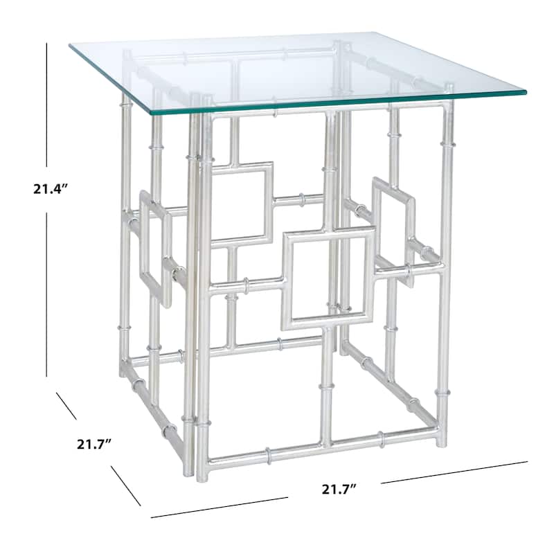 SAFAVIEH Treasures Dragojla Silver/ Glass Top Accent Table - 21.7" x 21.7" x 21.4" - 22Wx22Dx21H