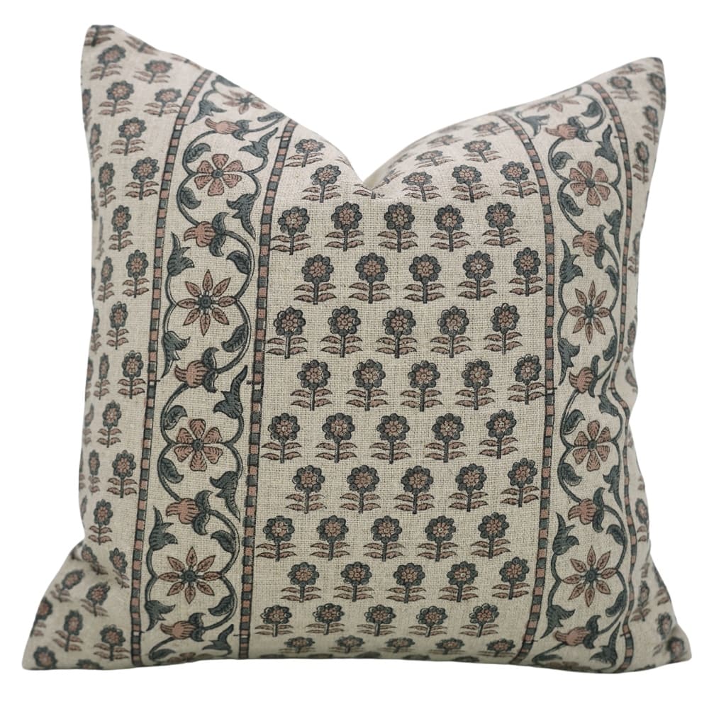 Fabdivine Block Print Heavy Linen Throw Pillow Cover for Living Room Vintage Fall or Farmhouse Décor Gray Cushioncase, Anamika