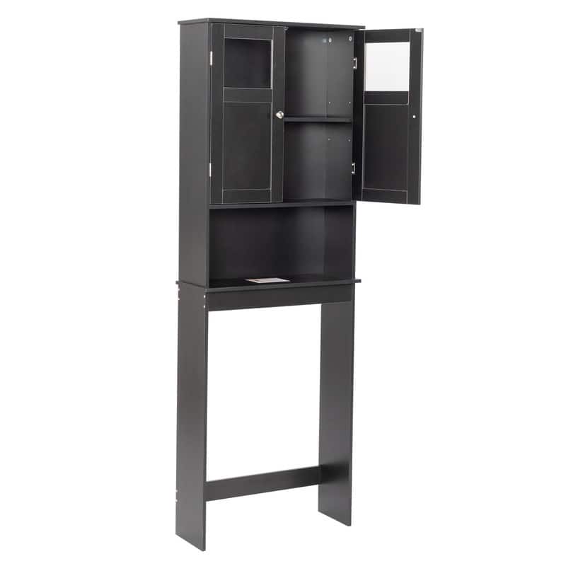66.9'' Black Toilet Cabinet with 2 Doors - Black