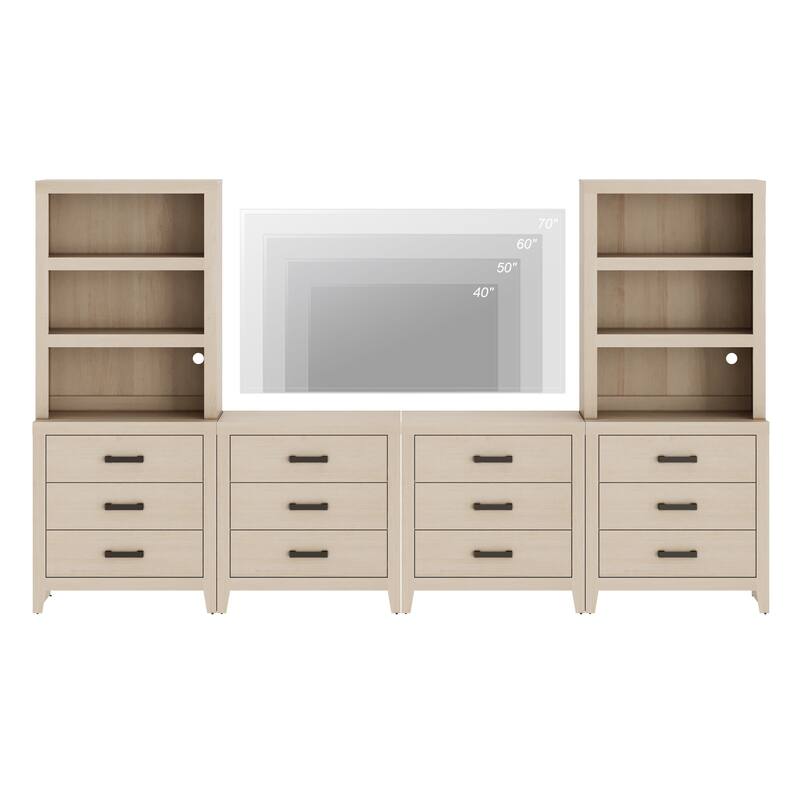 WAMPAT Farmhouse TV Stand for 75 inch TVs, Modular Media Console with Storage Drawers