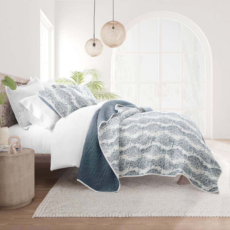 Becky Cameron All Season 3 Piece Distressed Damask Reversible Quilt Set with Shams