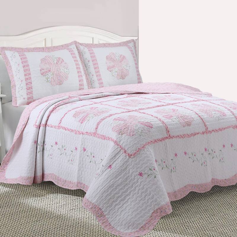 Daisy Field Floral Pink Quilt Beddnig Set