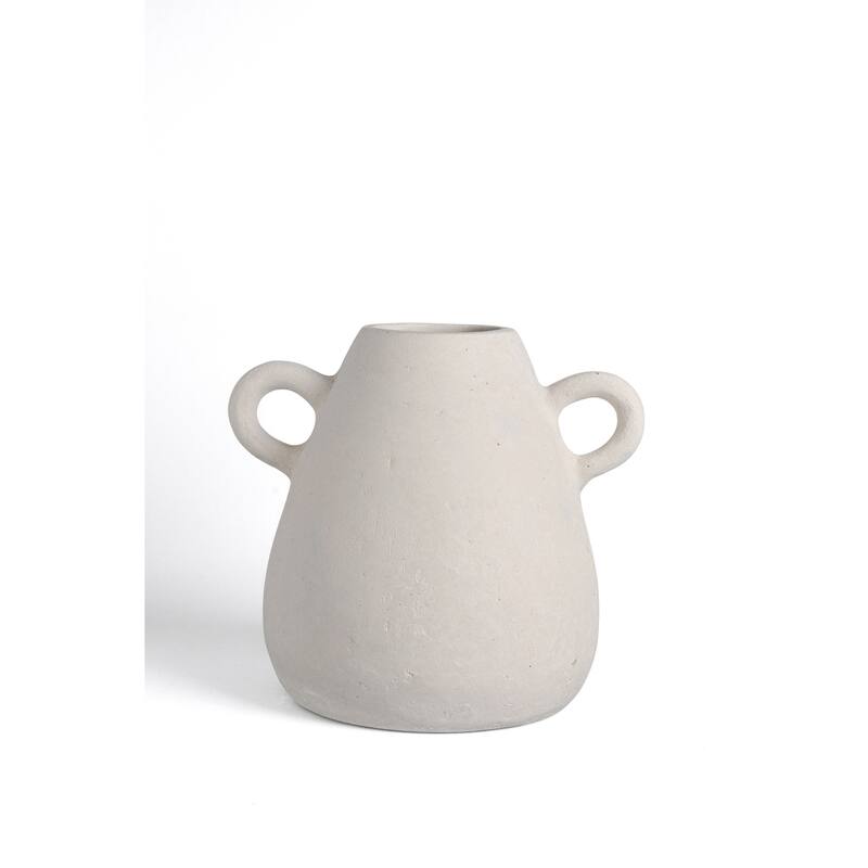 Paper Mache Vase White Dia 8.66" - NATURAL WHITE - NATURAL WHITE