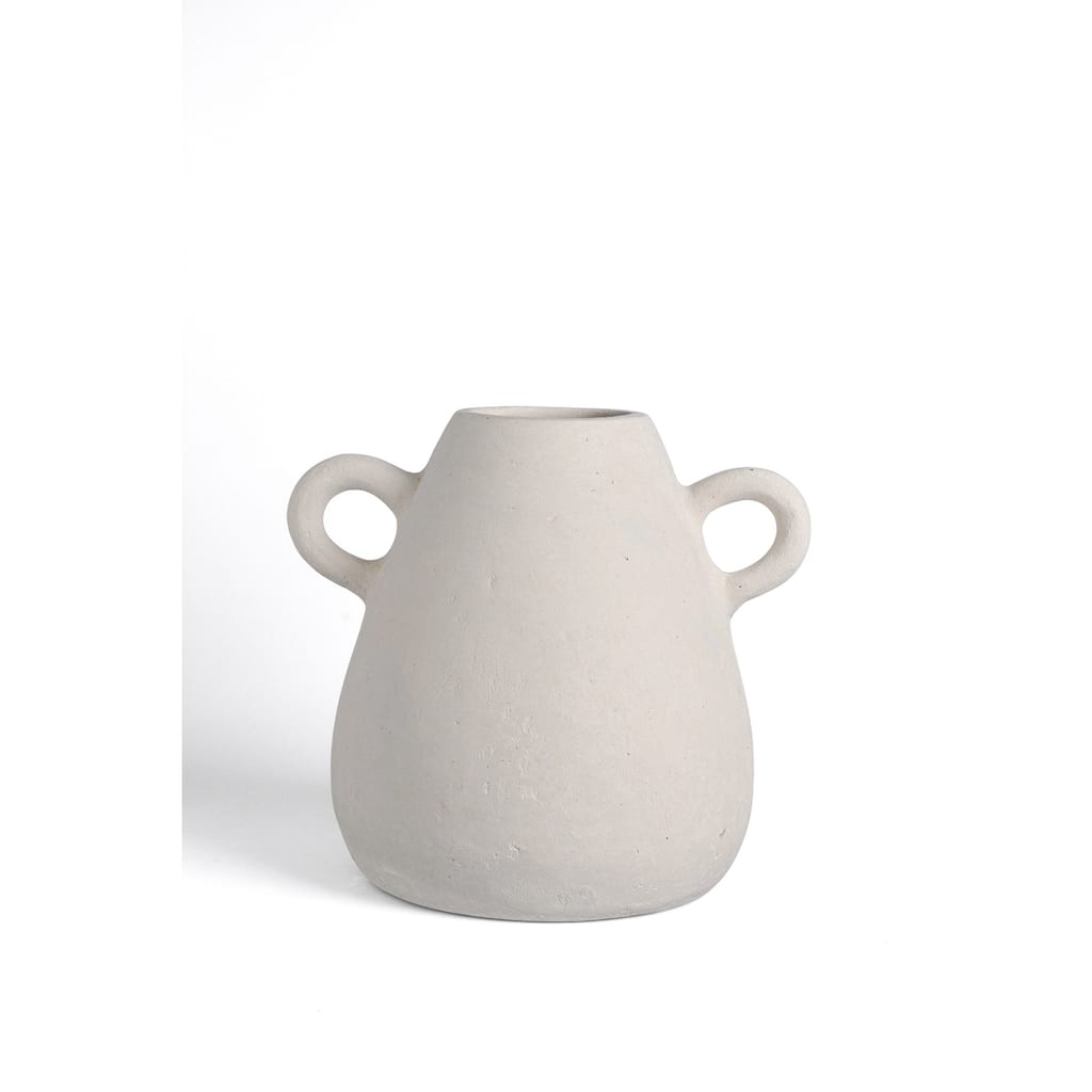 Paper Mache Vase White Dia 8.66" - NATURAL WHITE - NATURAL WHITE