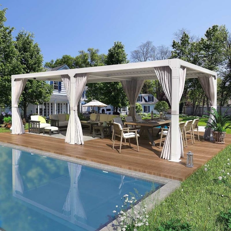 Outdoor Louvered Pergola with Optional Winter Cover – Adjustable Hardtop Gazebo, Steel Frame