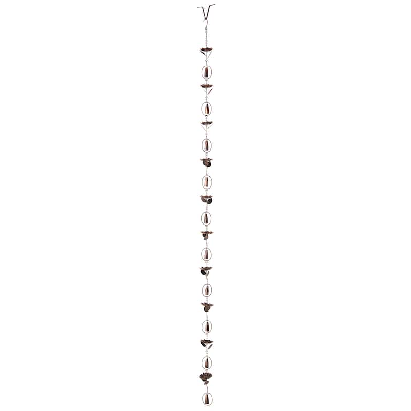 Glitzhome 102"L Antique Bronze Rain Chain with 20-Piece Lotus Flowers & Bells