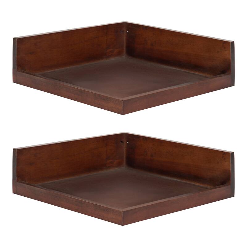 Kate and Laurel Levie Floating Corner Wood Wall Shelf - 2 Piece - Walnut Brown