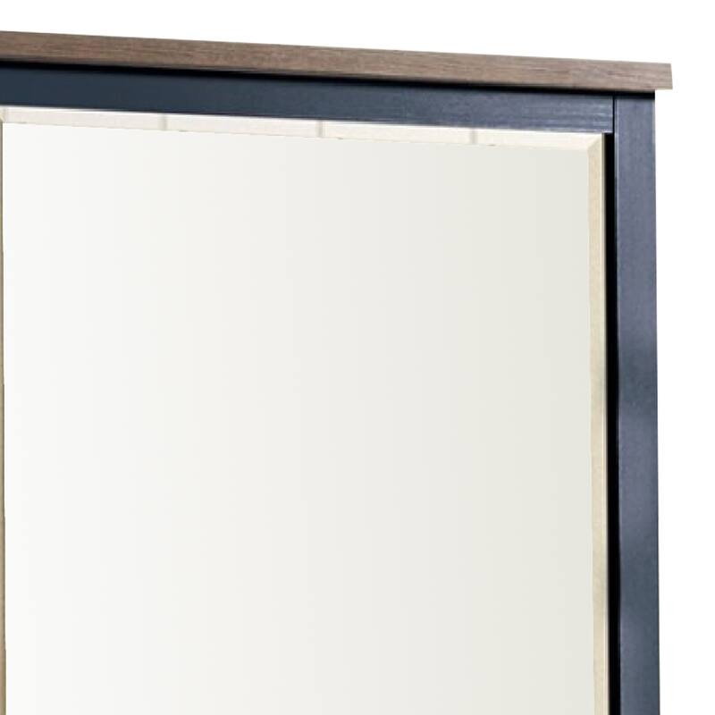 Tela 36 Inch Dresser Mirror, Blue Pinewood Frame, Dark Brown Top - Blue, Dark Brown