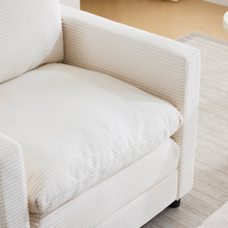 Corduroy Armchair Set with Ottoman