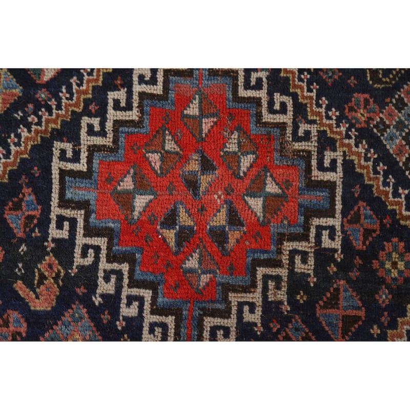 Pre-1900 Antique Blue Qashqai Persian Area Rug Handmade Wool Carpet - 5'1"x 7'8"