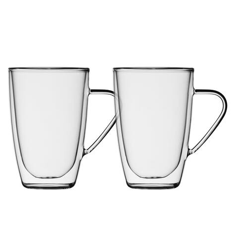 Insulated Double Wall Mug Cup Glass-Set of 4 Mugs/Cups Thermal,350ml