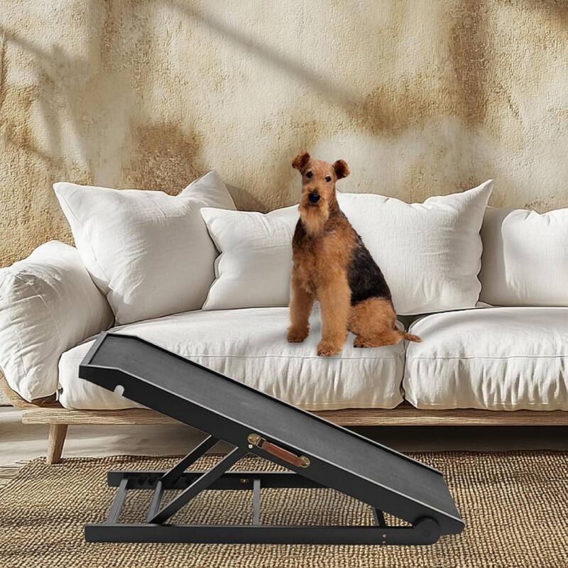 DoCred Folding Non-Slip Rubber Mat Wooden Dog Ramp For High Bed