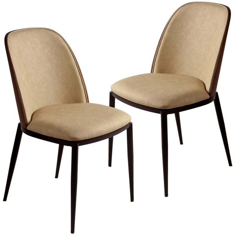 Tule Modern Velvet, Leather, or Suede Fabric Upholstered Dining Chair with Metal Legs for Home, Cafe, Restaurant (Set of 2) - Walnut/Light Brown