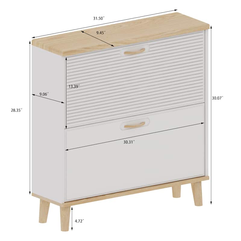 16-Pair Slim Entryway Shoe Cabinet, 2 Flip Drawers Wood Organizer