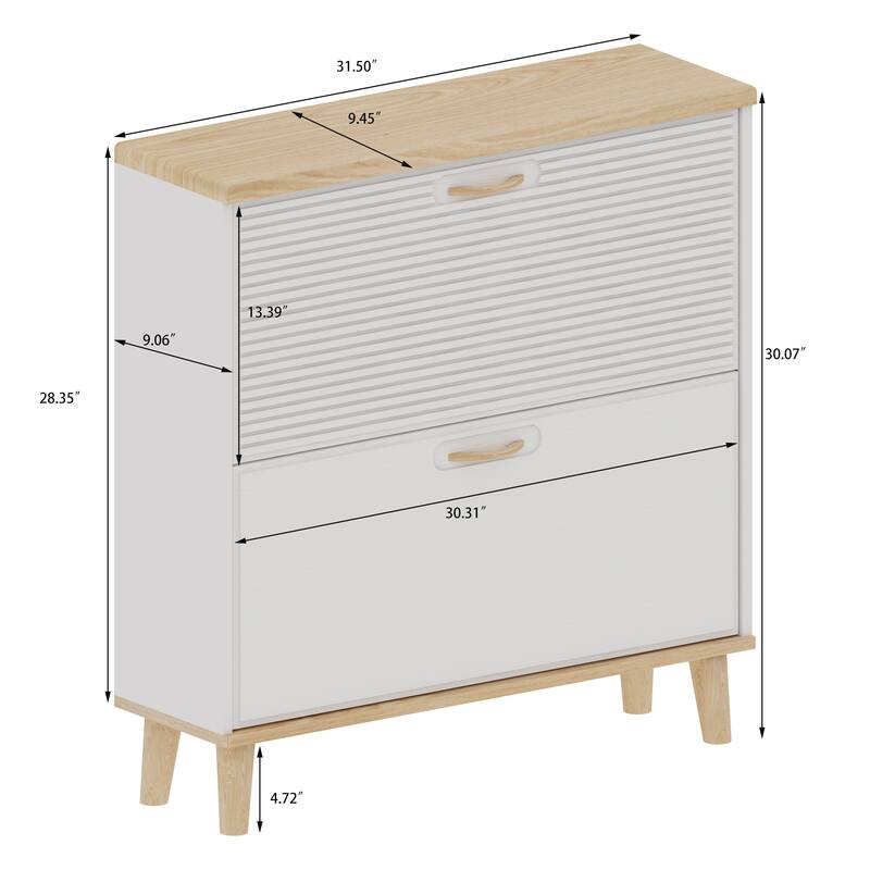 Shoe Cabinet with 2 Flip Drawers, Wooden Narrow Shoe Rack Cabinet, Freestanding Hidden Shoe Organizer for Entryway
