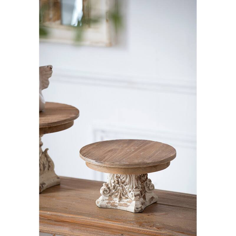 Weathered Wooden Round Plate Stand - 9.5" - Brown and White