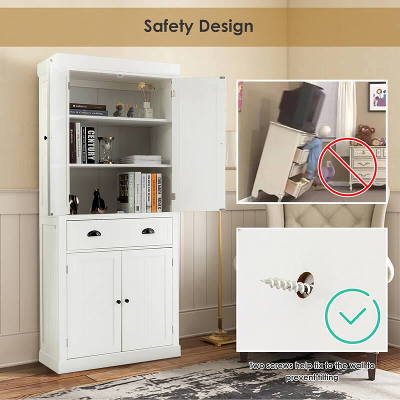 Freestanding Kitchen Pantry Cupboard Cabinet with Adjustable Shelves