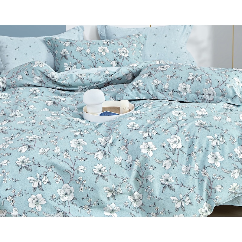Dazzling Dreams Blue White Floral 100% Cotton Reversible Comforter Set