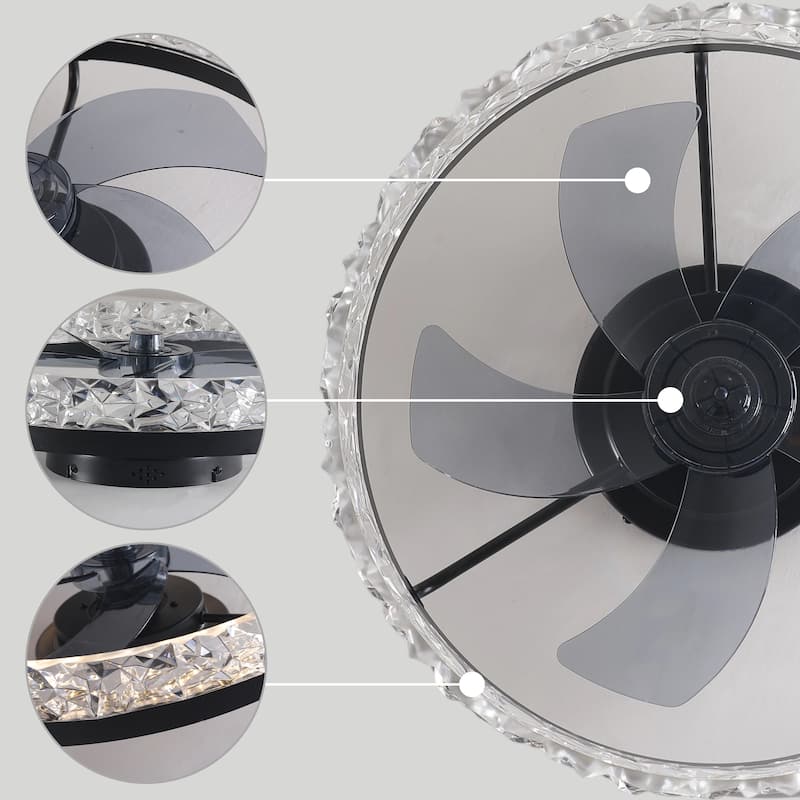 19" Bedroom Fan Light with Remote Control, Dimmable, 7 Blades, Reversible DC Motor, with LED Light