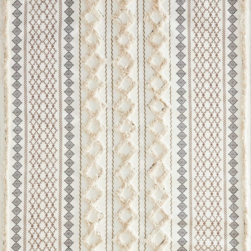 INK+IVY Imani Cotton Printed Shower Curtain with Chenille