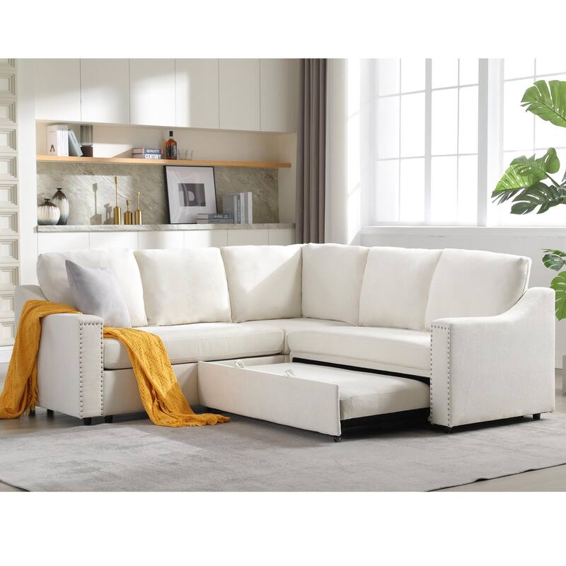 81.5'' L-Shaped 5-Seater Sectional Sofa with Pull-Out Bed and Six Pillows, Multifunctional Corner Couch for Living Areas