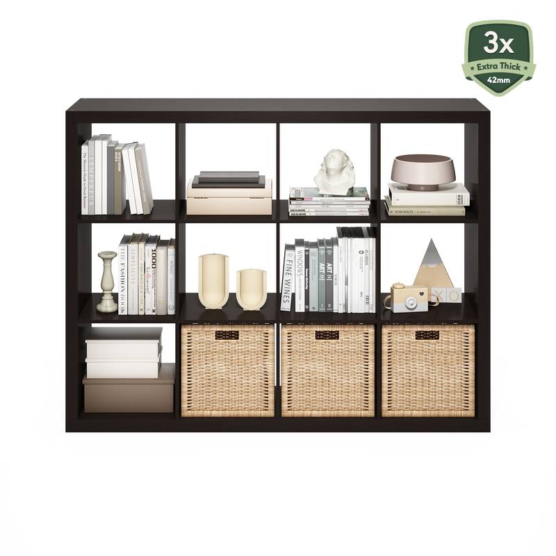 Furinno Cubicle Extra Thick Frame Decorative Cube Storage Organizer, 12-Cube, Dark Oak
