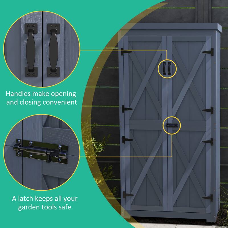 Outsunny Wooden Garden Shed, Outdoor Storage Cabinet with Waterproof Galvanized Metal Roof, Narrow Tool Shed
