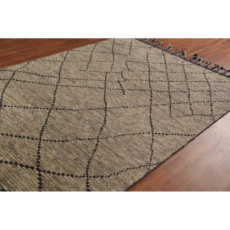 Striped Trellis Moroccan Oriental Area Rug Handmade Wool Carpet - 5'8" x 8'5"