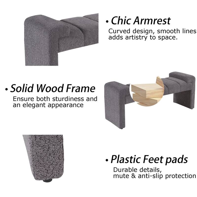 54" Boucle Bedroom Bench with Channel Tufted Modern Entryway Bench Window Bench End of Bed Bench