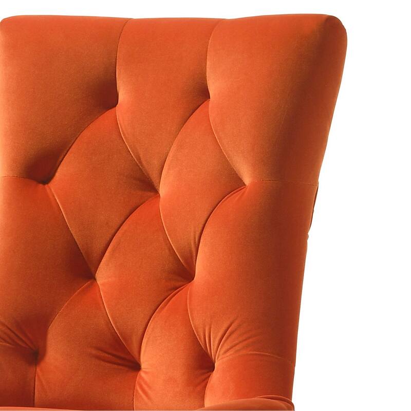 Farren Orange Velvet & Weathered Oak Finish Side Chair (Set of 2)