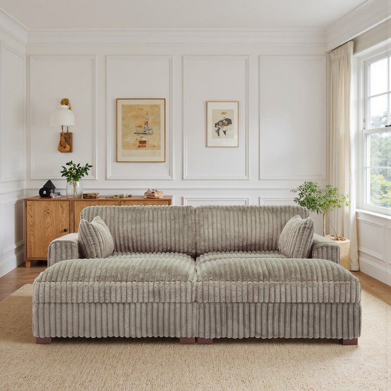 82" W Plush Corduroy Modular Sectional Sofa Chaise Lounge