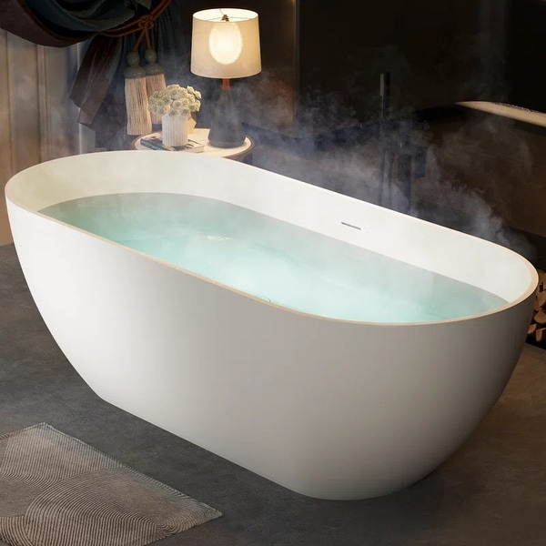 ABRUZZO Freestanding Soaking Solid Surface Bathtub with Overflow