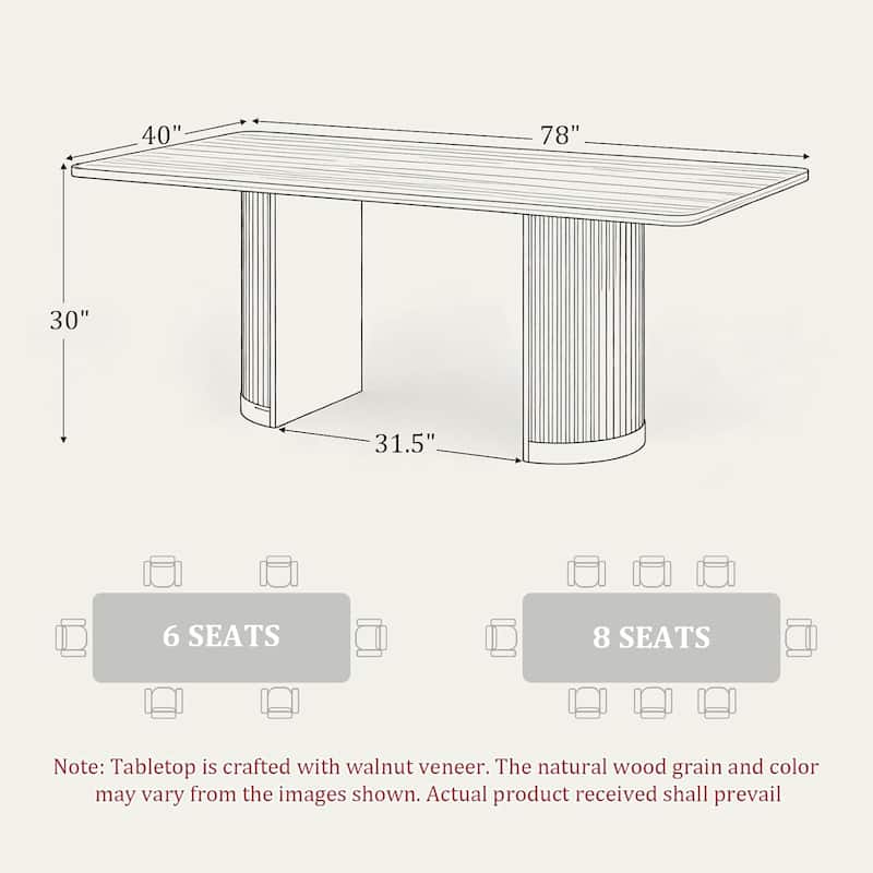 Mid Century Modern Solid Wood Dining Table with Double Pedestal Base