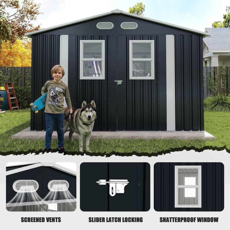 Outdoor Storage Shed, 8x8 protective film, four daylight Windows Lockable Doors,A practical and thoughtful gift