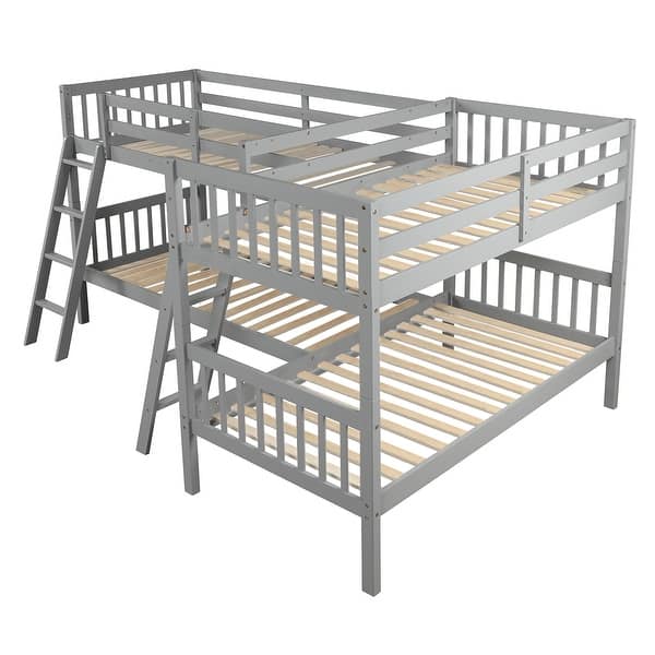 slide 2 of 15, Twin over Twin L-Shaped Bunk Bed with Ladder & Rails Gray